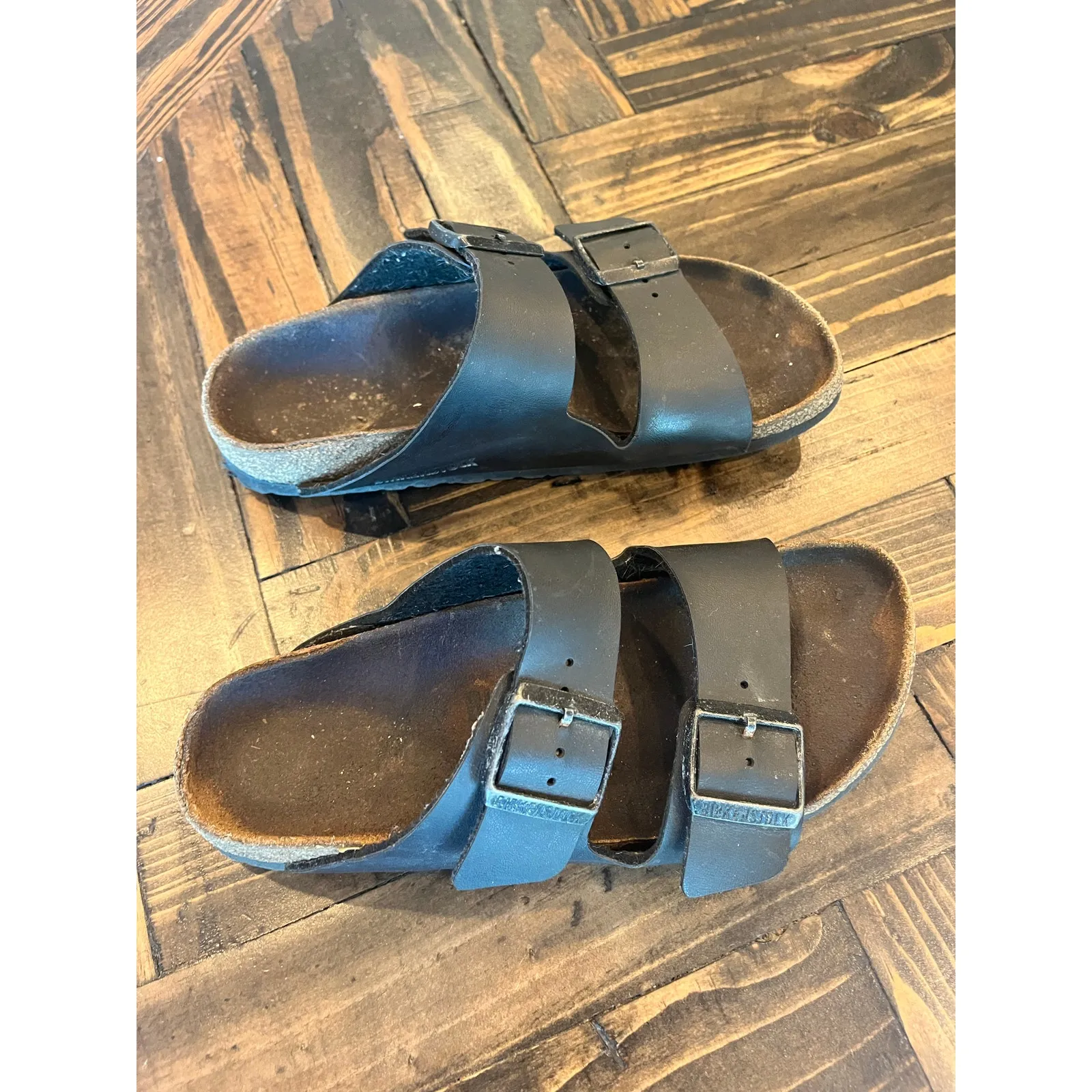 Birkenstock Double Strap Sandals Womens 37 US 6 Black Leather Slip On Shoes Boho - Image 5