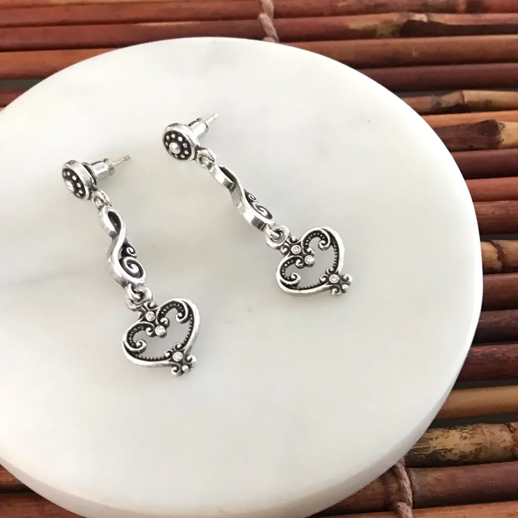 Brighton Silver Heart Drop Earrings - Image 3