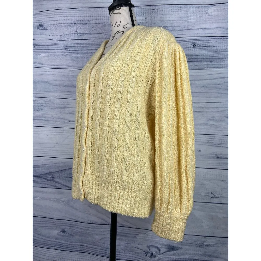 Ashley Blake Pearl Button Down Cardigan Womens M Long Sleeve V Neck Knit Yellow Size M - Image 4
