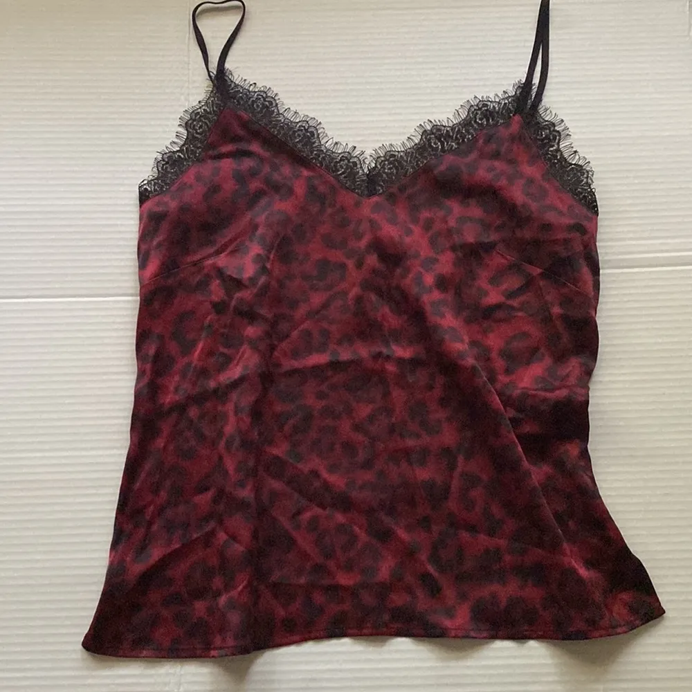 ANINE BING  women’s red leopard print silk lace trim cami, size medium - Image 4