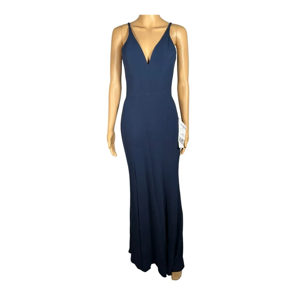 Dress The Population Iris Crepe Gown Midnight Blue Size Small NWT - Image 5