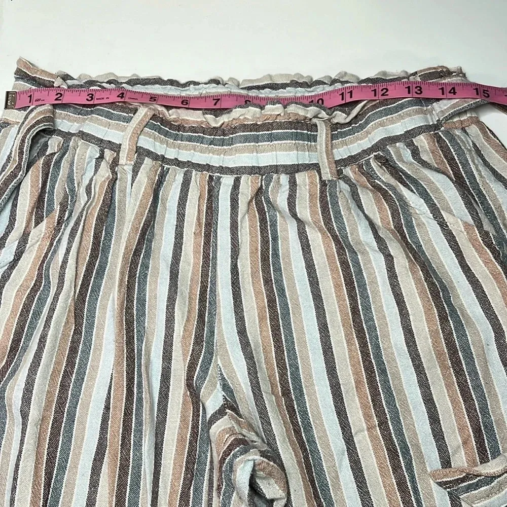 Linen blend striped pants front tie stretchy bunched waist size medium - Image 3