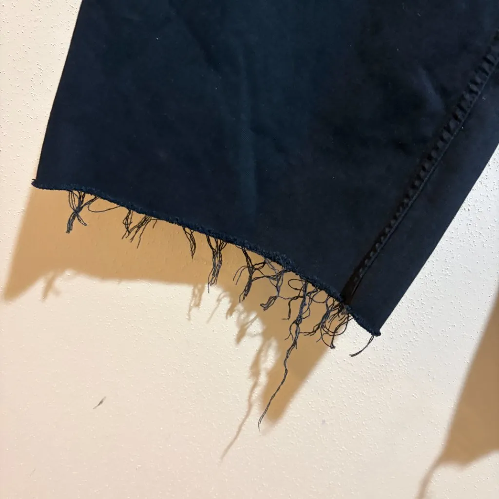 Zara Marine Straight Wide Leg Jeans Frayed Raw Hem Black High Waist - Image 7