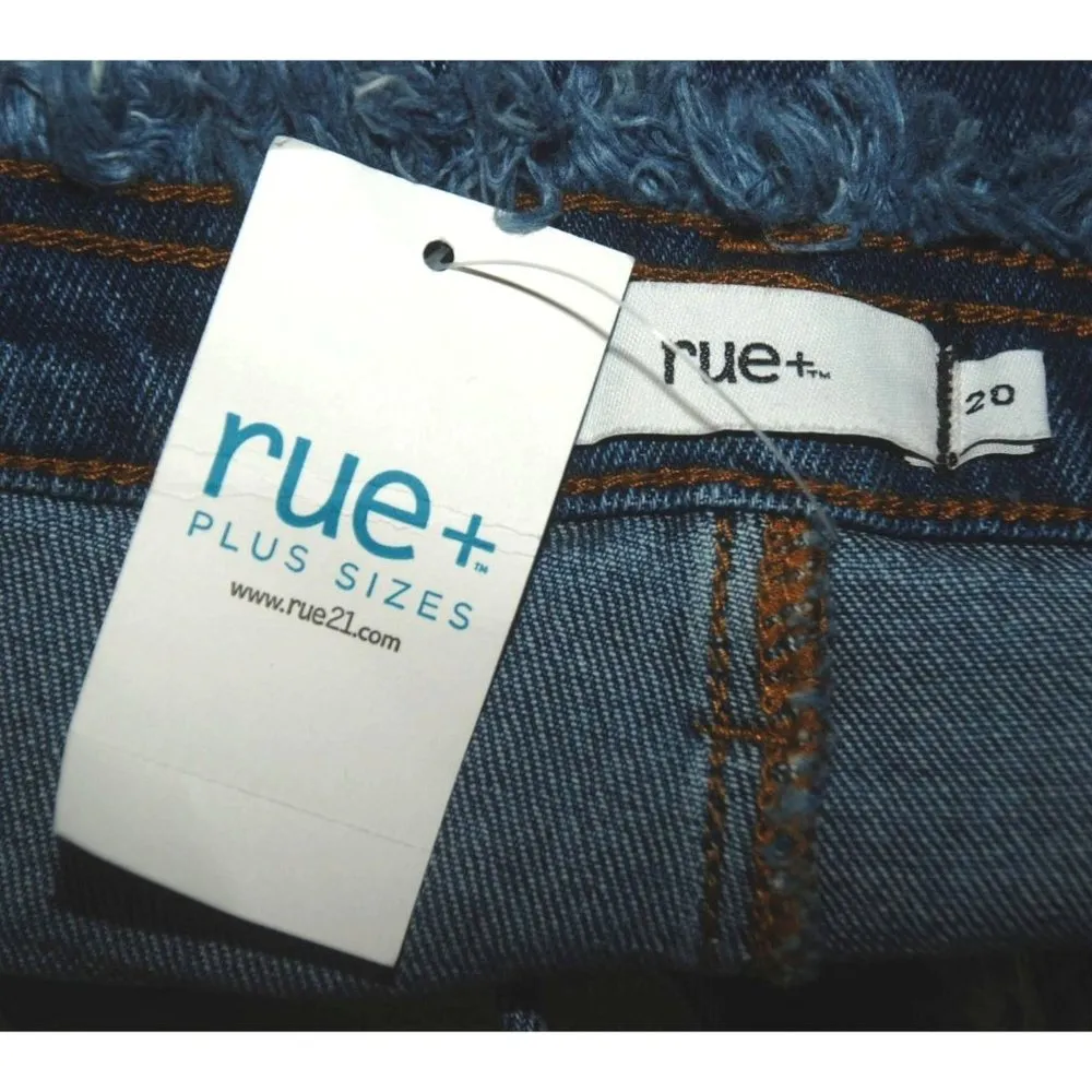 NWT Rue + High Rise Festival Shortie Jean Shorts Size 20 Lace Front Raw Edge Hem Blue - Image 9