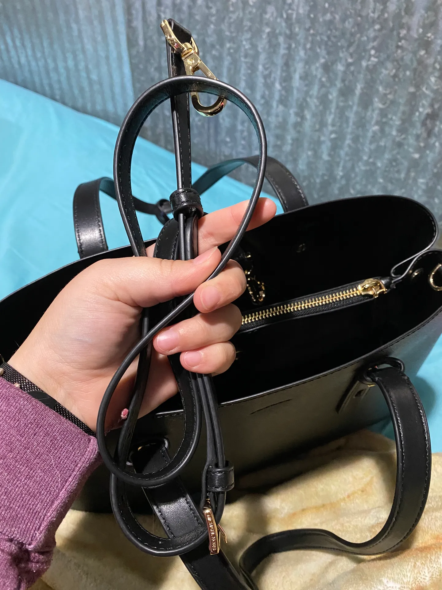 Black Leather Gold Accent Purse - Image 3