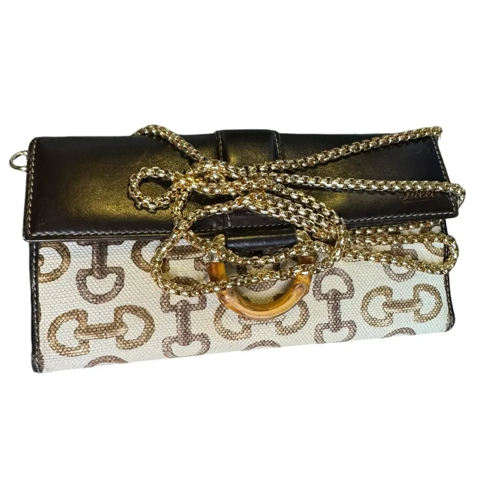 Gucci Horsebit canvas bamboo d ring continental wallet. - Image 2