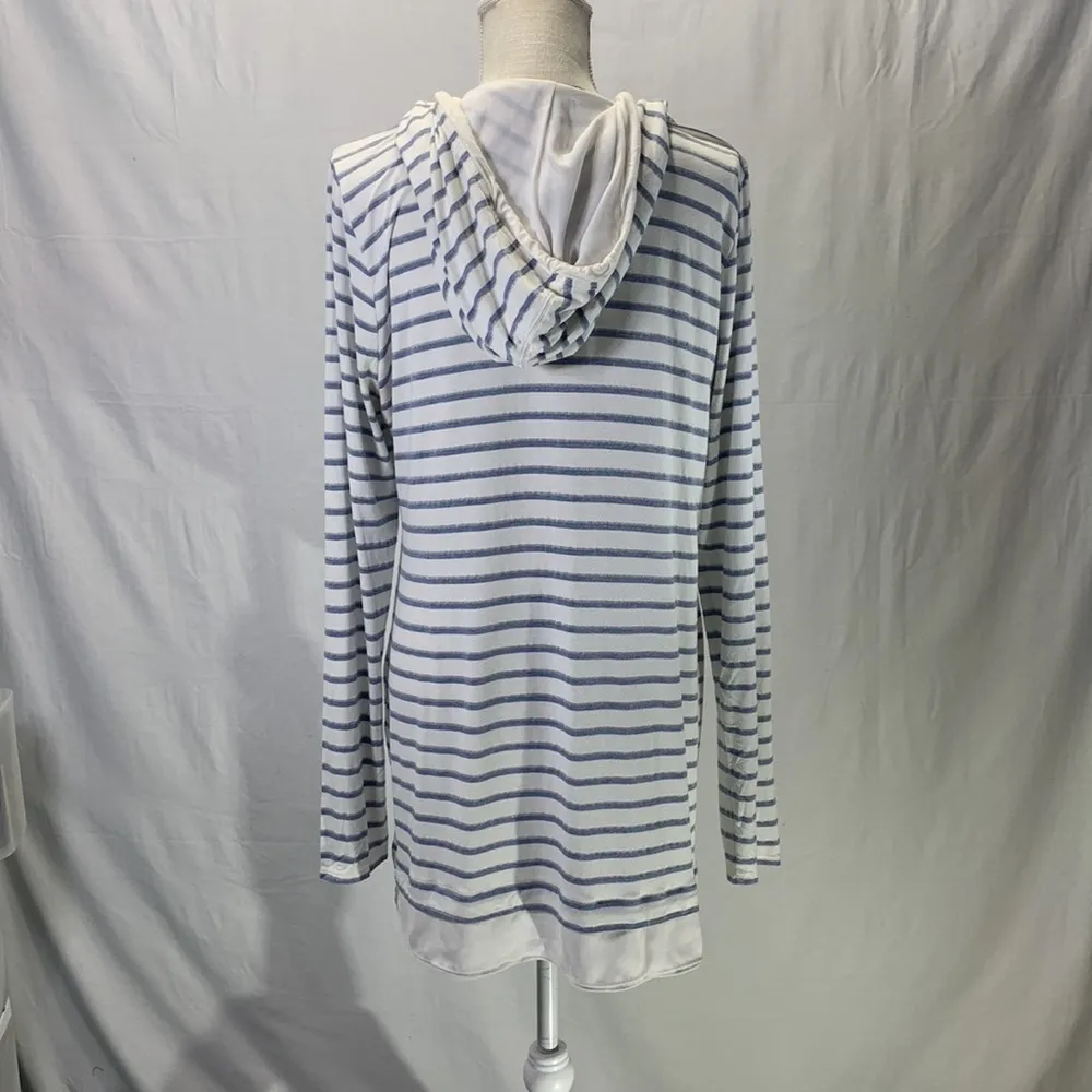 White House Black Market Casual Blue White and Silver Striped Hoodie Siz… - Image 8