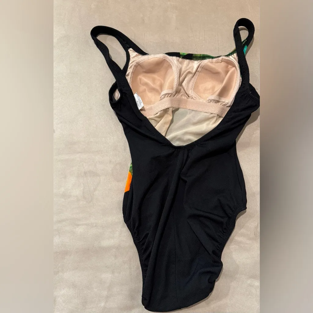 Longitude Black Swimsuit with‎ Blue and Yellow Floral Accents Size 8 - Image 2