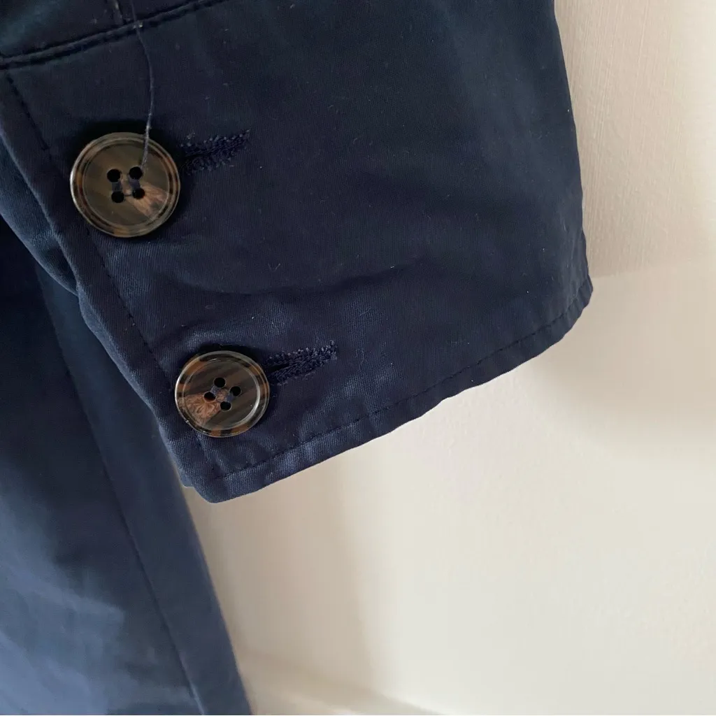 Something Navy Gingham Lined Blue Trench Coat size small - Image 10