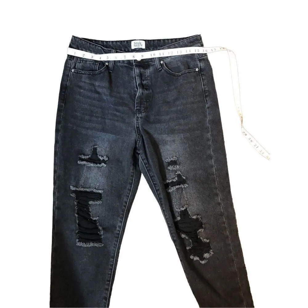 Simple Society black distressed ripped high rise straight leg jeans - Image 2