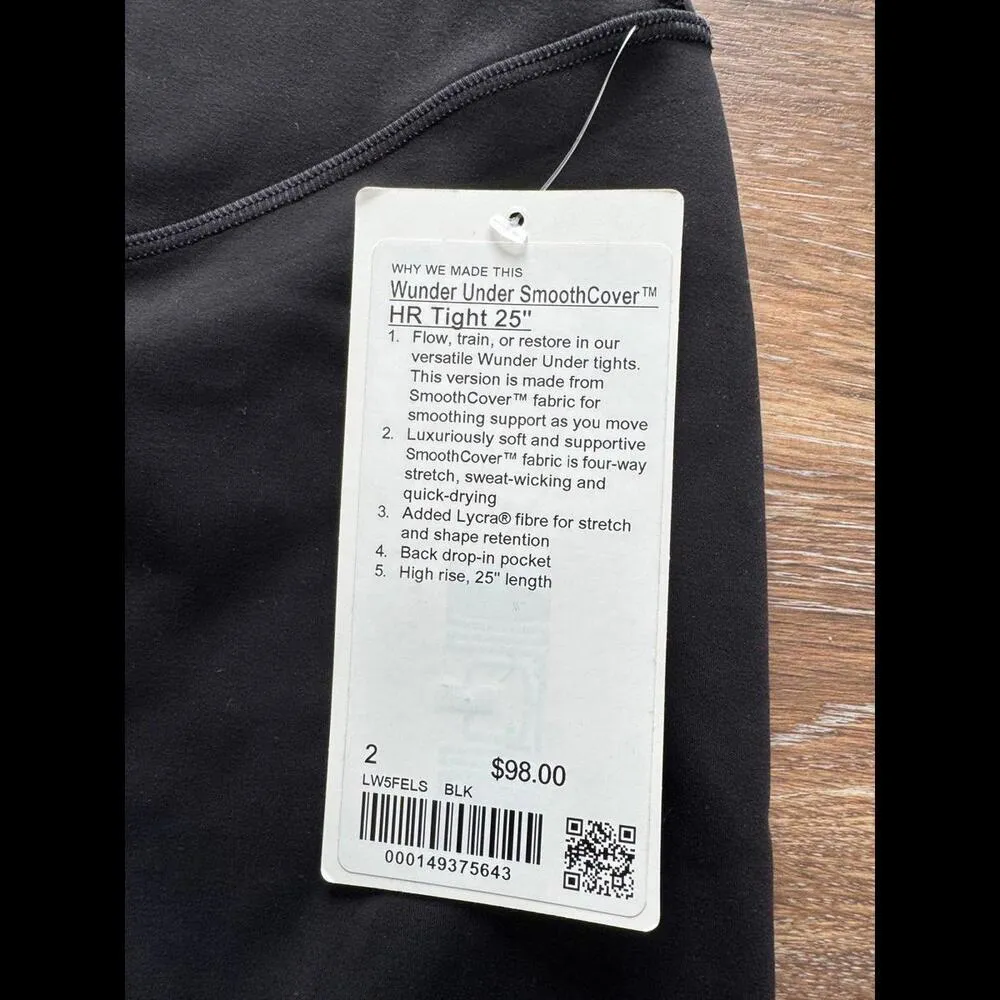 Lululemon Wunder Under SmoothCover High Rise 25” Black Size 2 NWT - Image 4