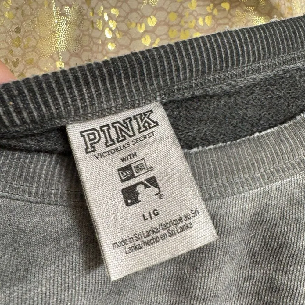 PINK Victorias Secret MLB San Francisco Giants Cold Shoulder Sweater Gray Large - Image 4