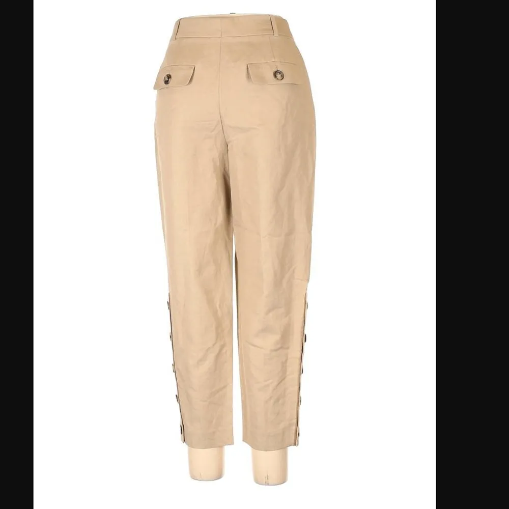 Lewit Pant 10 Khaki Crop Linen Side Buttons Natural Luxury Safari Twill Vacation Tan - Image 9