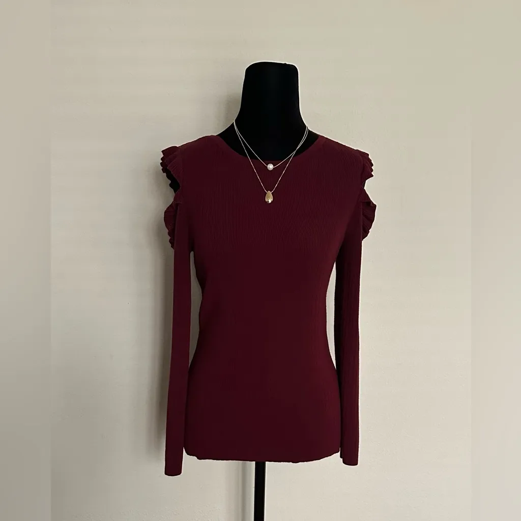 White House Black Market Off-Shoulder Burgundy Sweater - Image 3
