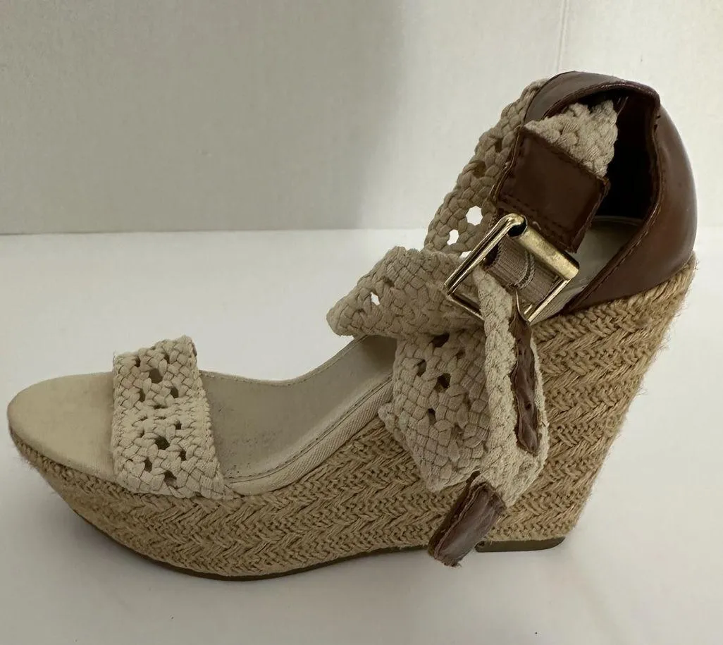 Brash Crochet Strap Espadrille Wedge Sandals Platform Neutral Y2K Size 8 - Image 6