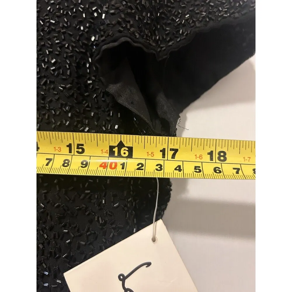 New Laurence Kazar Vintage Size L Black Silk Beaded Sheath Dress Cocktail - Image 5