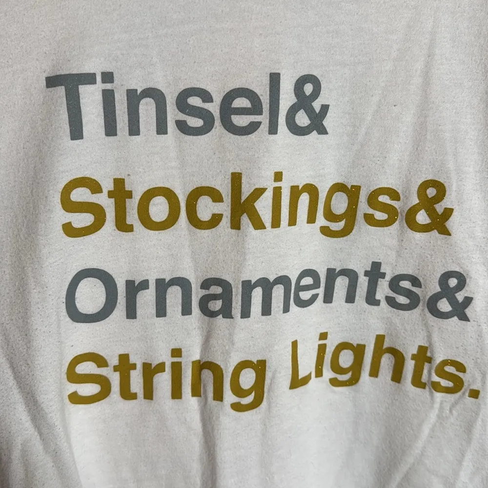 Lularoe Liv Ringer Tee Tinsel & Stockings & Ornaments & String Lights. Size XL - Image 3