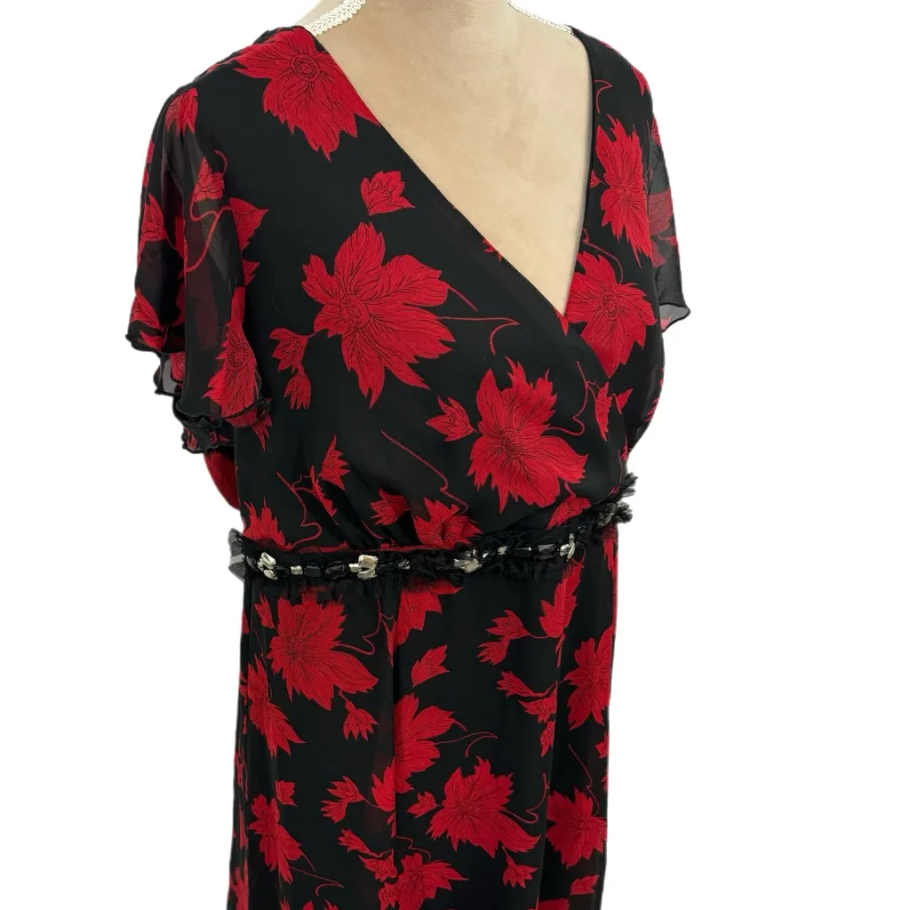 CHANGES By TOGETHER Women’s Sz 16 Midi Dress Romantic Red Black Floral Whimsical - Image 7