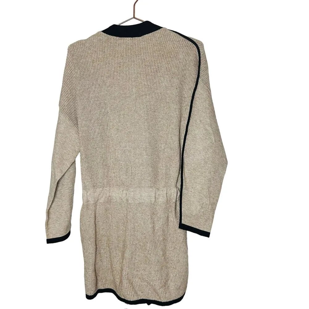 WHITE + WARREN Almond Black Merino Wool Button Belted Oversized Cardigan Size M Gray Size M - Image 5