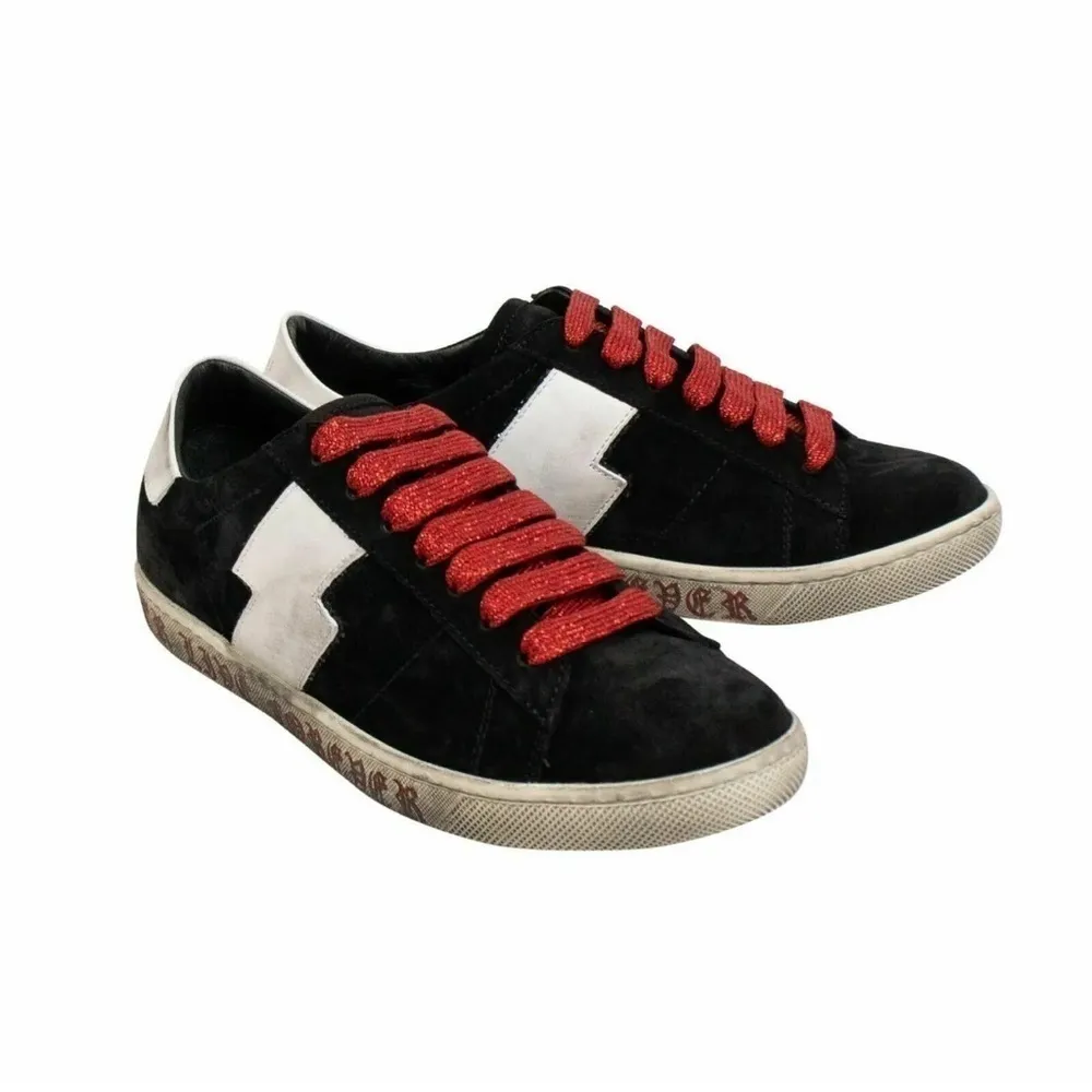 Amiri Viper Sneakers Black Suede Red Glitter LIVE FOREVER EU 38 Unisex Size 7 - Image 2