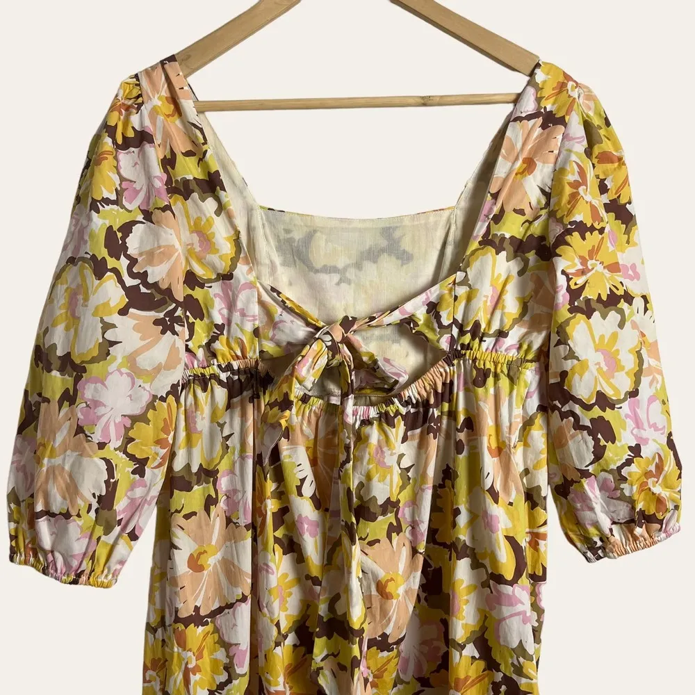 MinkPink Floral Zoey Tie Back Puff Sleeve Square Neck Mini Dress Size M - Image 11