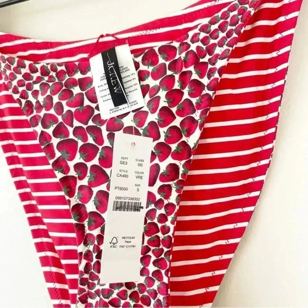 J Crew 90s no tie string bikini bottom Strawberry Stripe reversible print S NWT - Image 4