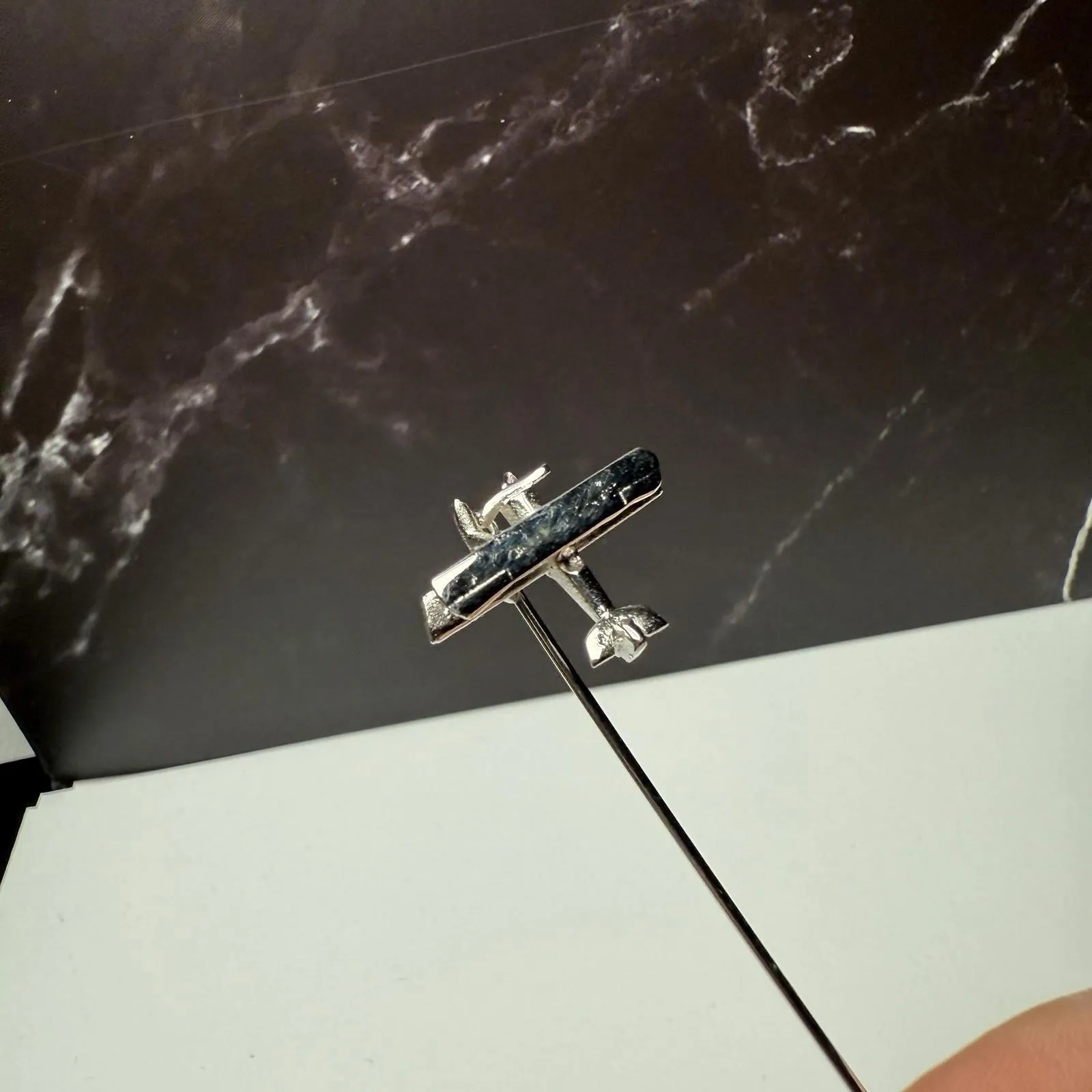 Retro Style Airplane Silver Tone Lapel Stick Pin Plane - Image 2