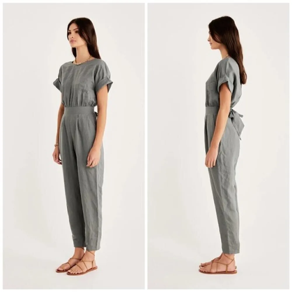Rumer the Label The LouLou Jumpsuit 100% Linen in Fern Size M NWT Gray Size M - Image 3
