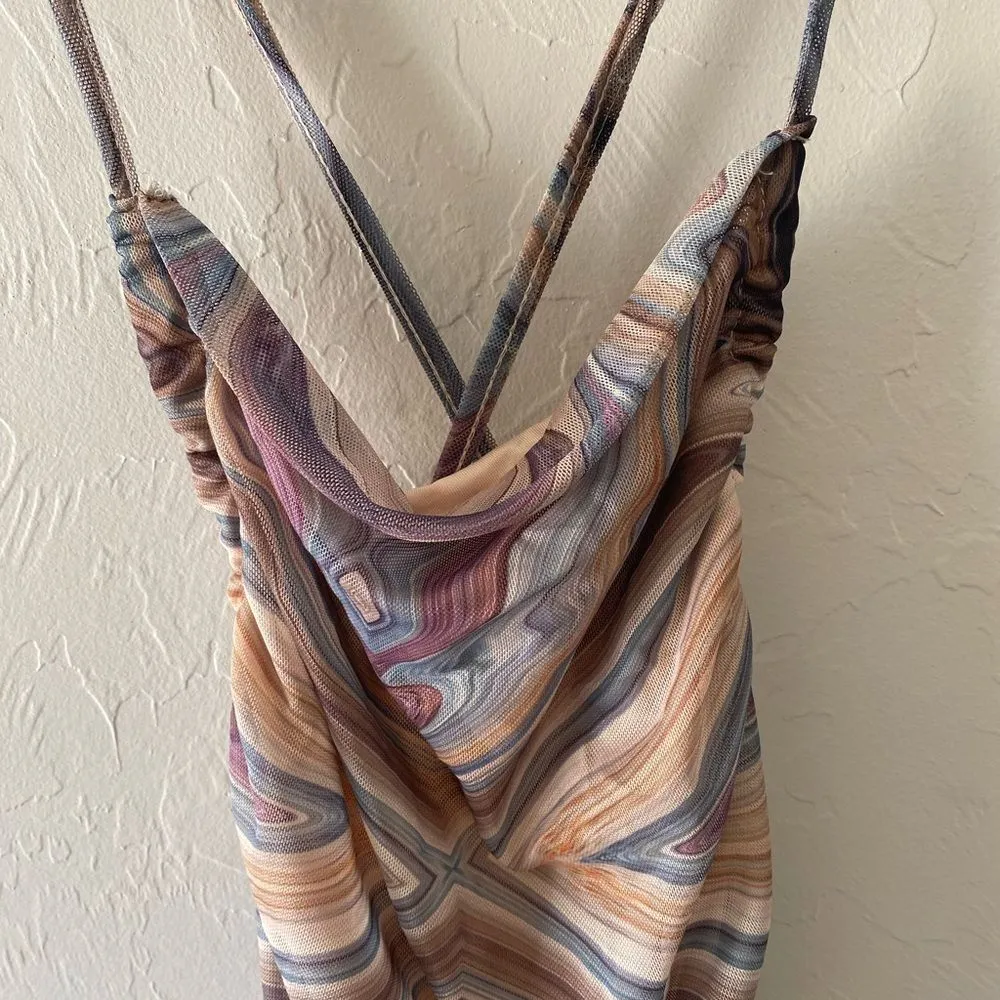 SHEIN multicolored watercolor effect spaghetti strap mini dress - Image 4