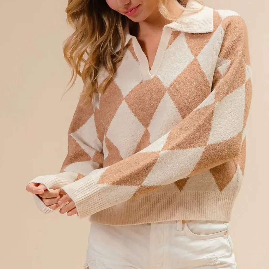 ✨NWT BiBi Diamond Pattern Collared‎ Notch Neck Sweater Size XL - Image 12