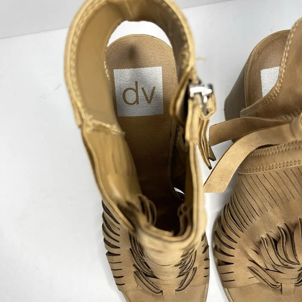 DV By Dolce Vita Alyson Women’s Sz 6 Taupe Suede Chunky Heels Braided Peep Toe Brown - Image 8