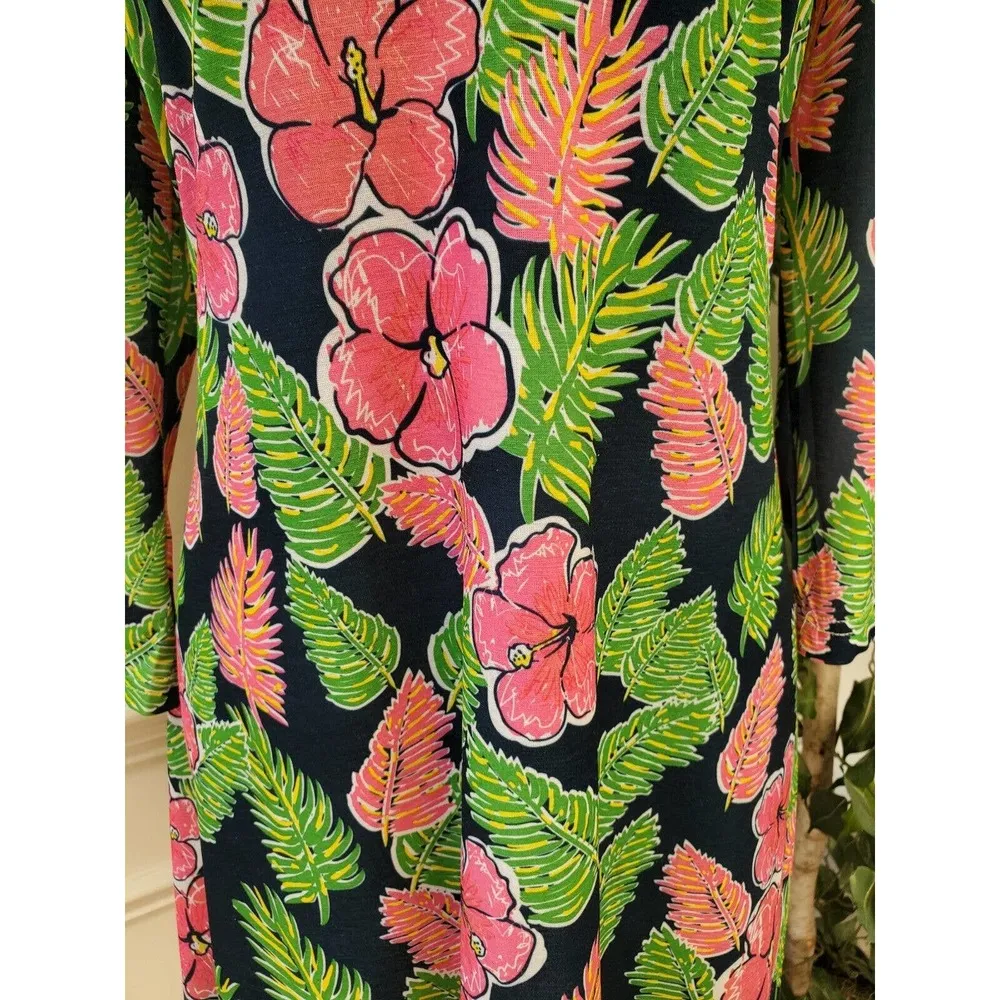 Simply Southern Hawaiian Hibiscus Floral Print Knee Length Tunic Dress Small - Image 3
