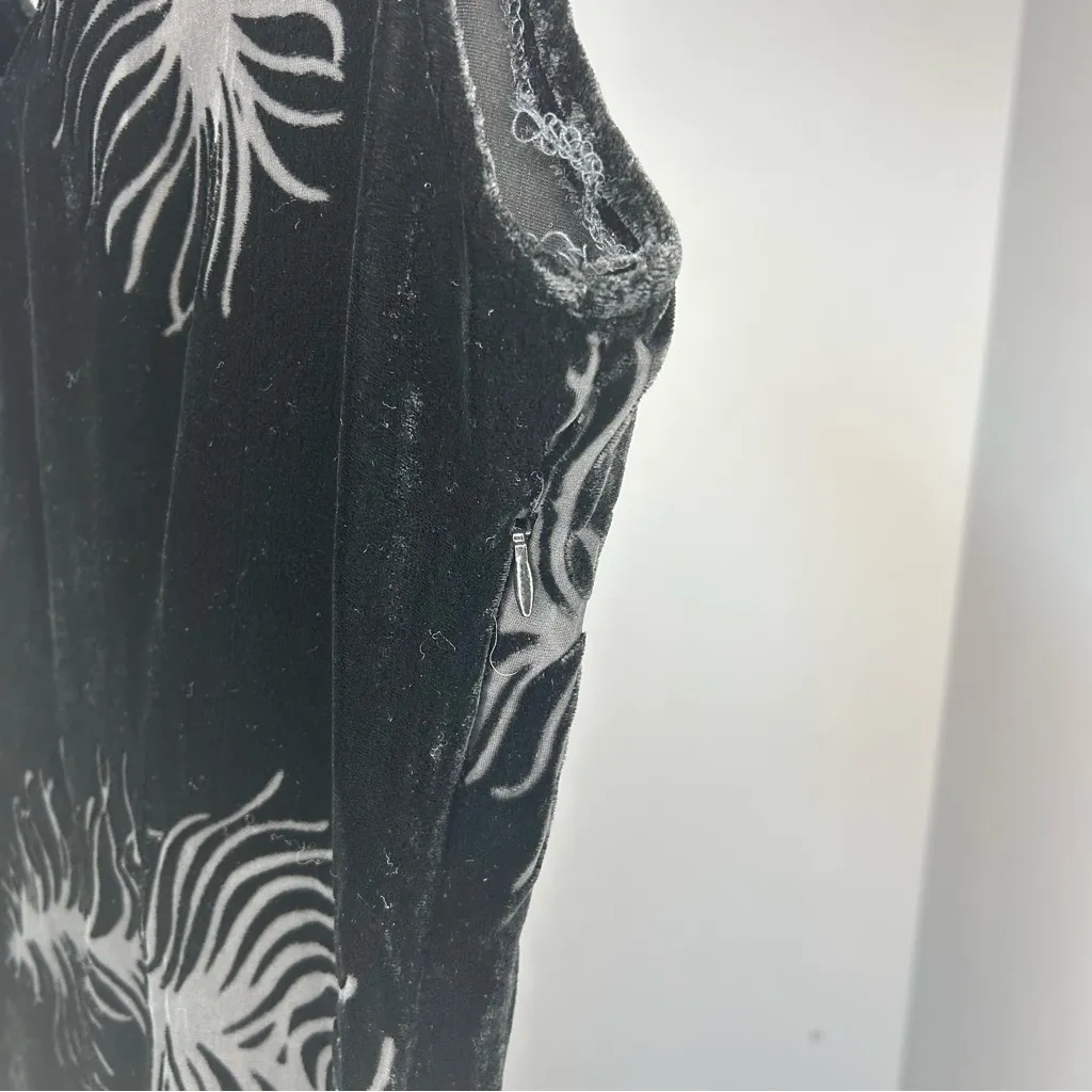 Black velvet feather sheer minidress whimsigoth dark academia size small 2/4 90s - Image 4