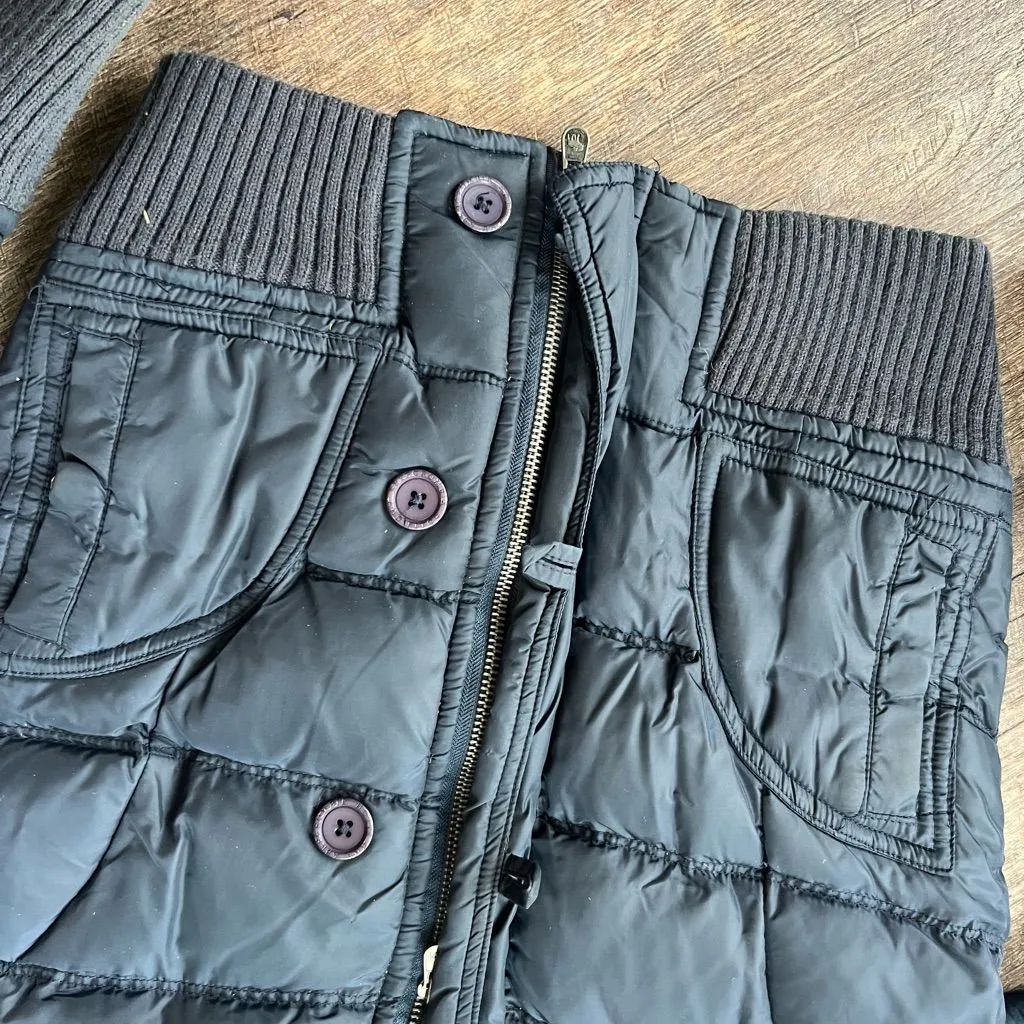 Vtg Y2K 2000 Abercrombie & Fitch Navy cropped puffer Jacket Faux fur hood logo M - Image 5