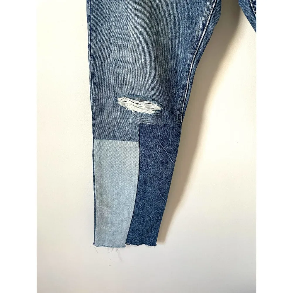 Levi's High Rise Color Block Raw Hem Straight Ankle Denim Jeans Blue Size 27 - Image 3