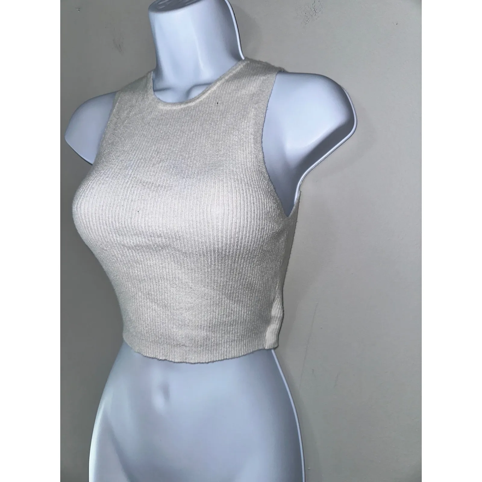 Royal White Knit Tie Back Sleeveless Crop Top‎ Women's Size S - Image 2