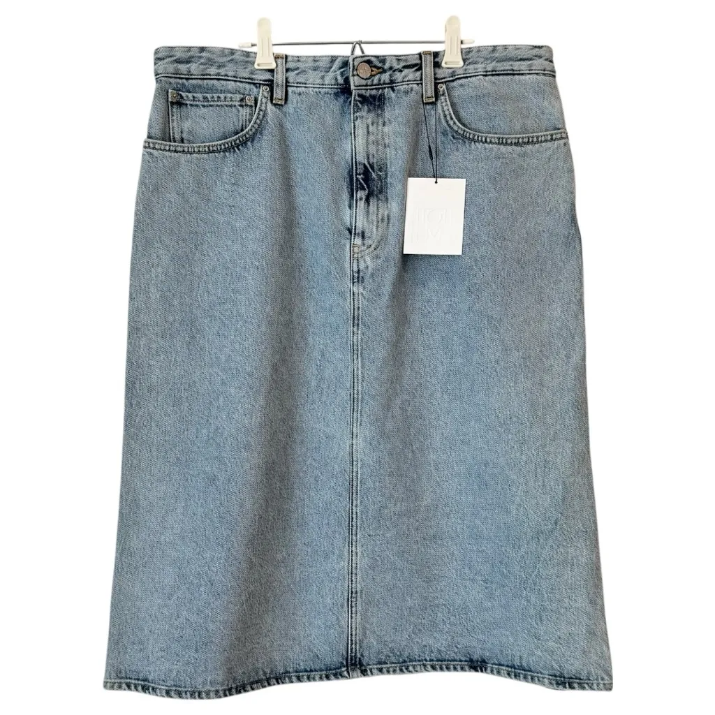 TOTEME Organic Cotton Denim Midi Skirt in Cool Blue, Size 40 / US 10 (L), NWT Blue Size L - Image 6