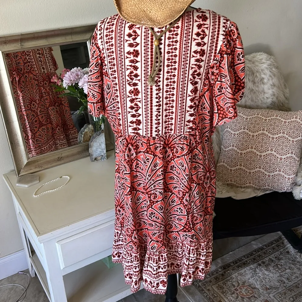 NWOT Knox Rose boho floral comfy pop over ruffle peasant cotton blend dress L​​ - Image 7