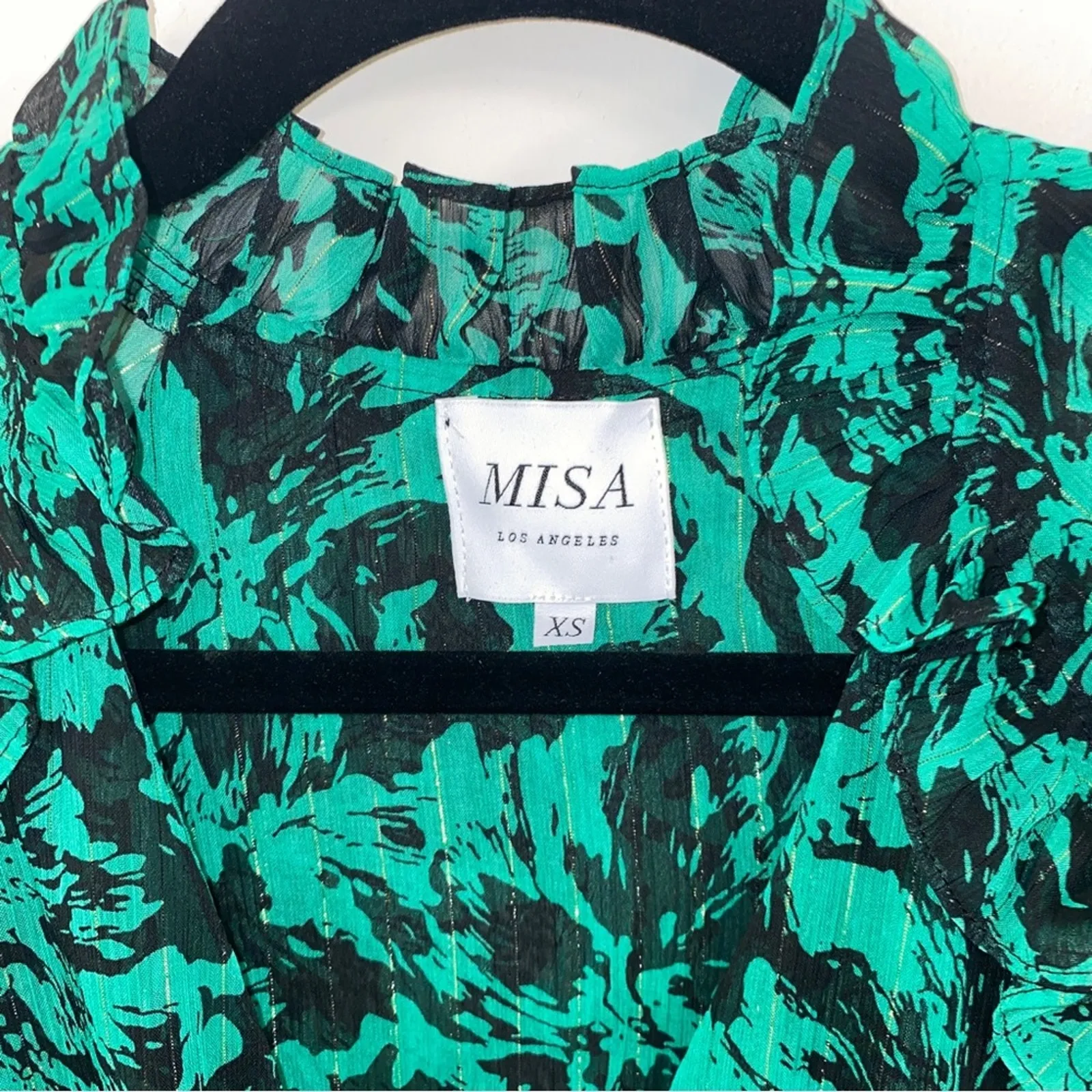 Misa Jocasta Maxi Dress Emerald Green Black Abstract Floral XS Holiday Xmas - Image 9