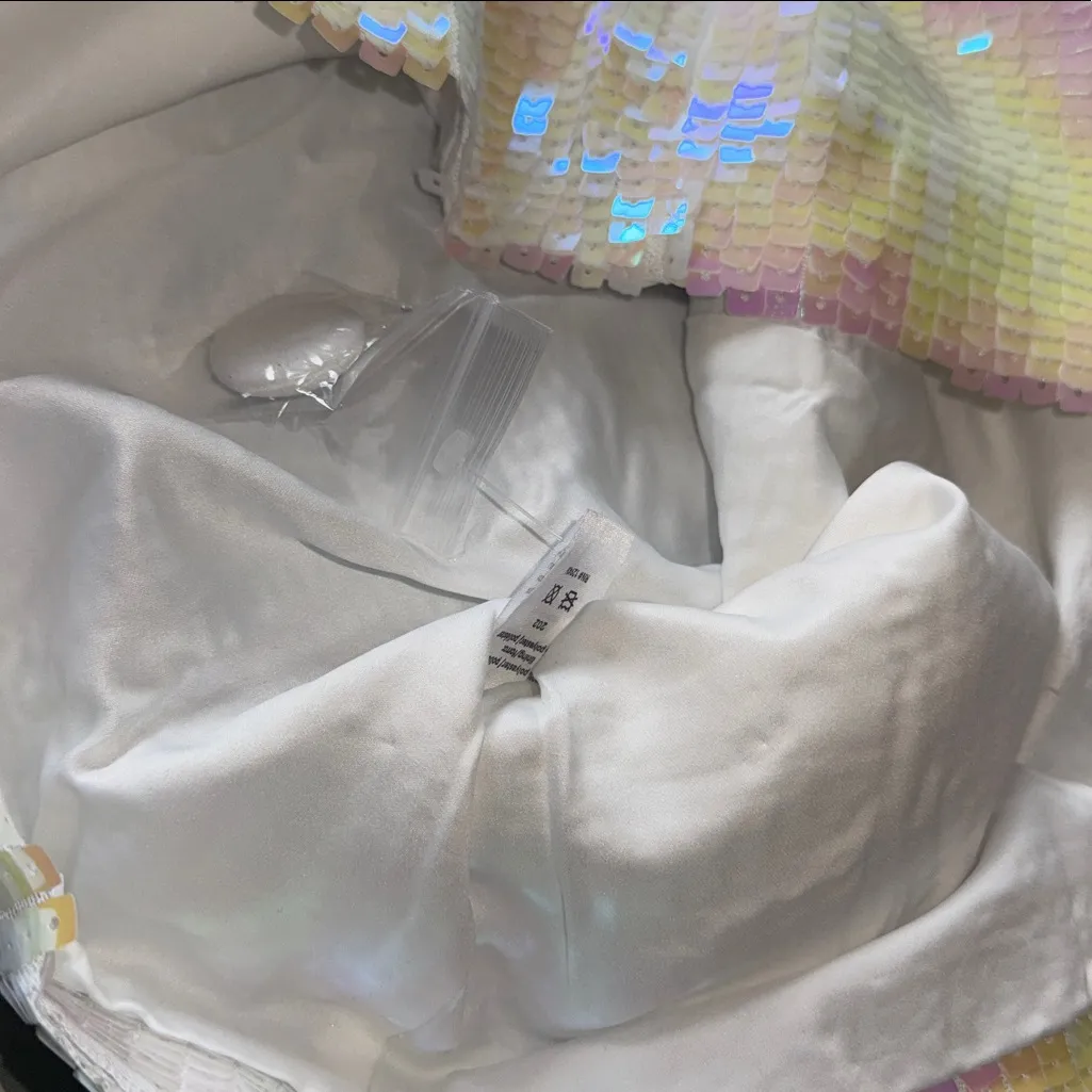 NWOT VENUS Iridescent Pastel Sequin Blazer Jacket Sparkly Party Holiday Glam S White - Image 6