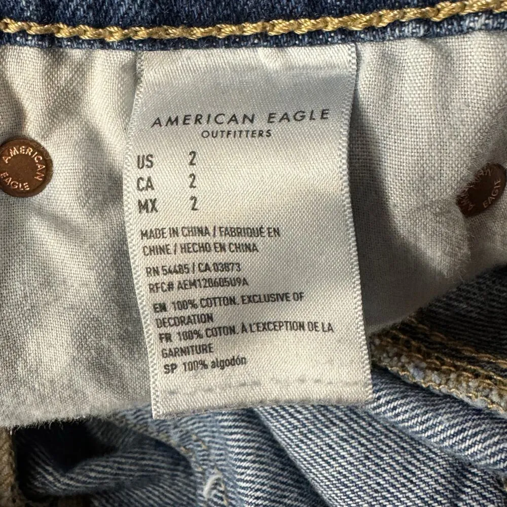 American Eagle SZ 2 Highest Rise 90s Boyfriend Jean Shorts Frayed Hems Whiskered - Image 8