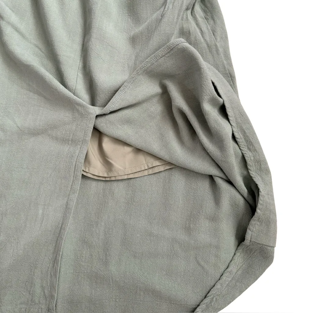 Sage Green Linen Maxi Skirt Flowy Drawstring Waist Lined Lightweight Women’s S - Image 3