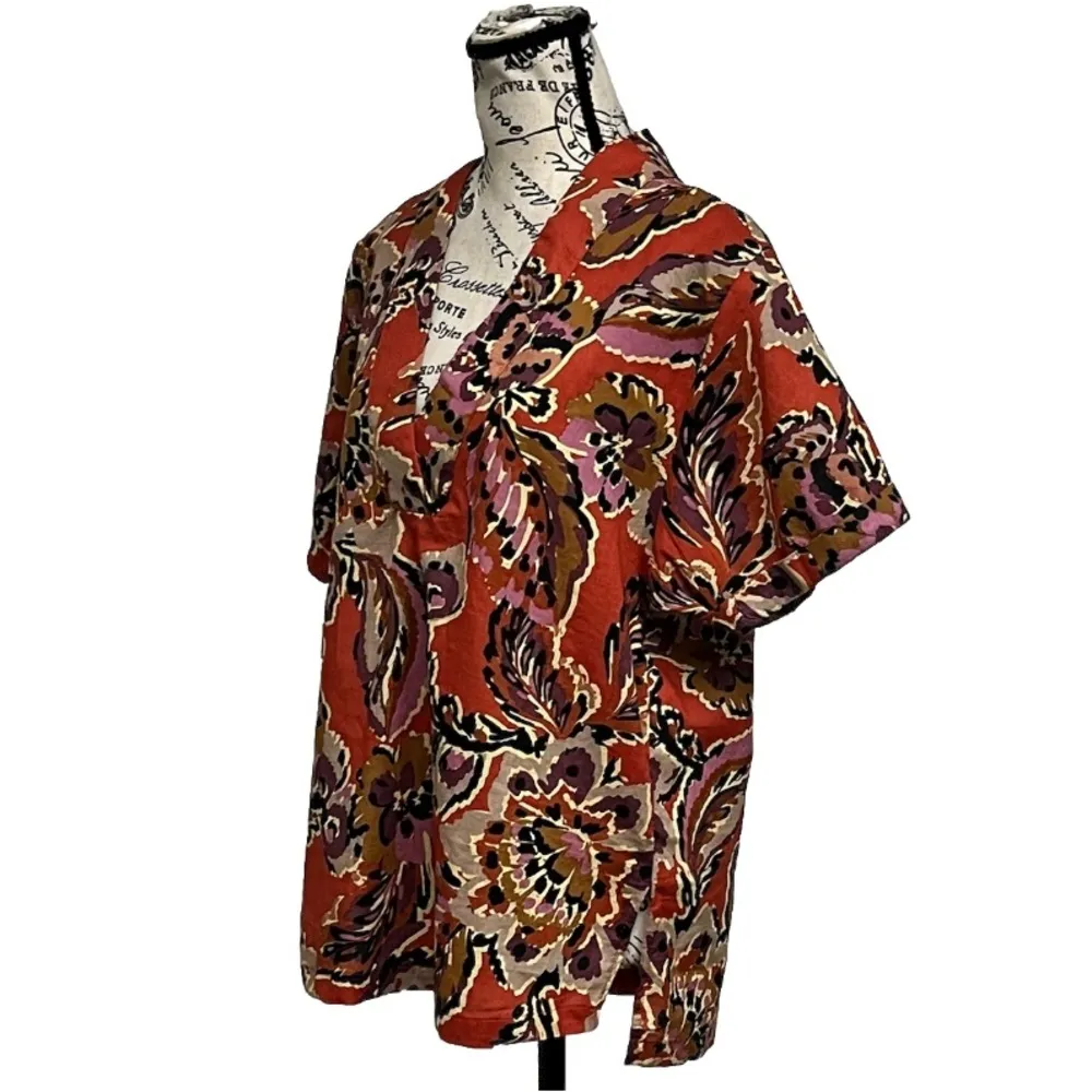 Karlie Floral Tunic Blouse Women’s L – Boho Hippie Coastal Resortwear Cottage - Image 3