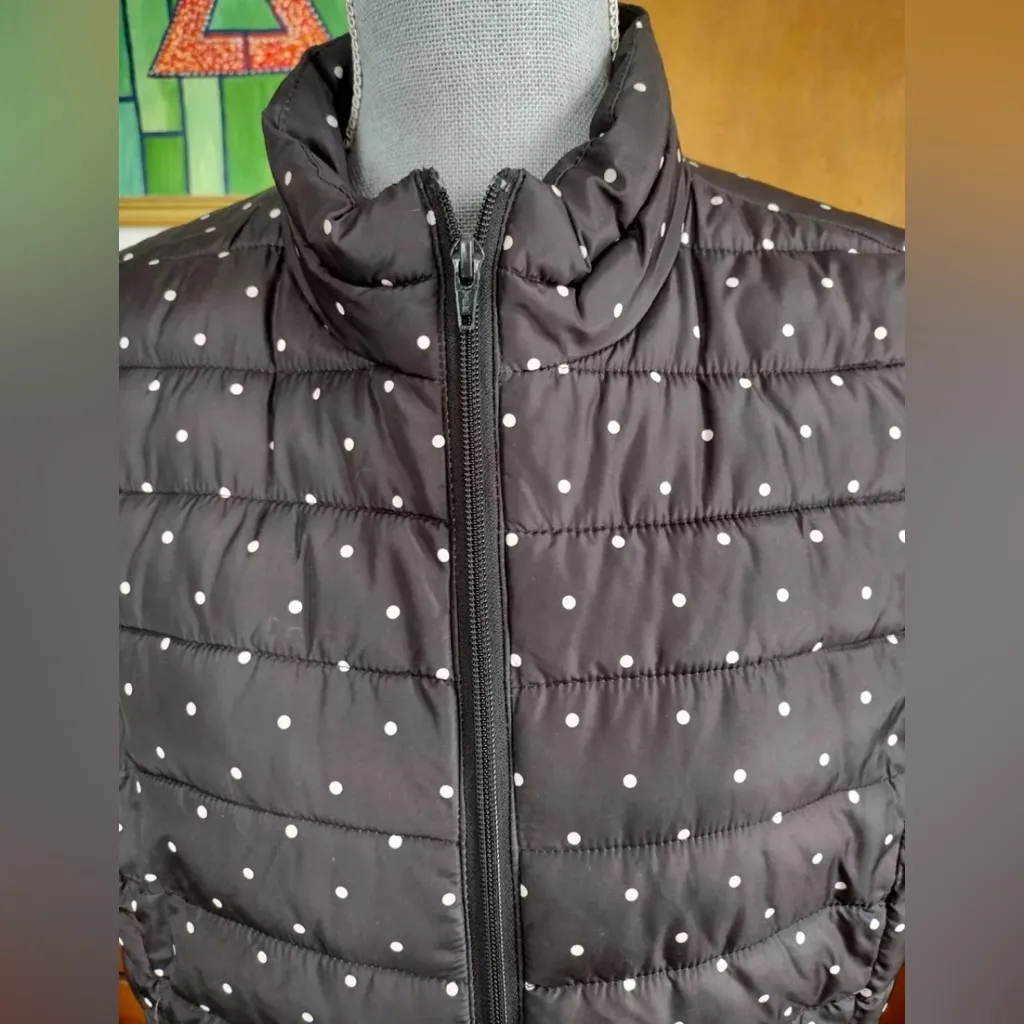 Colebrook Essentials Vest Puffer Vest Quilted Black&White Polka Dot Womens L Black Size L - Image 3