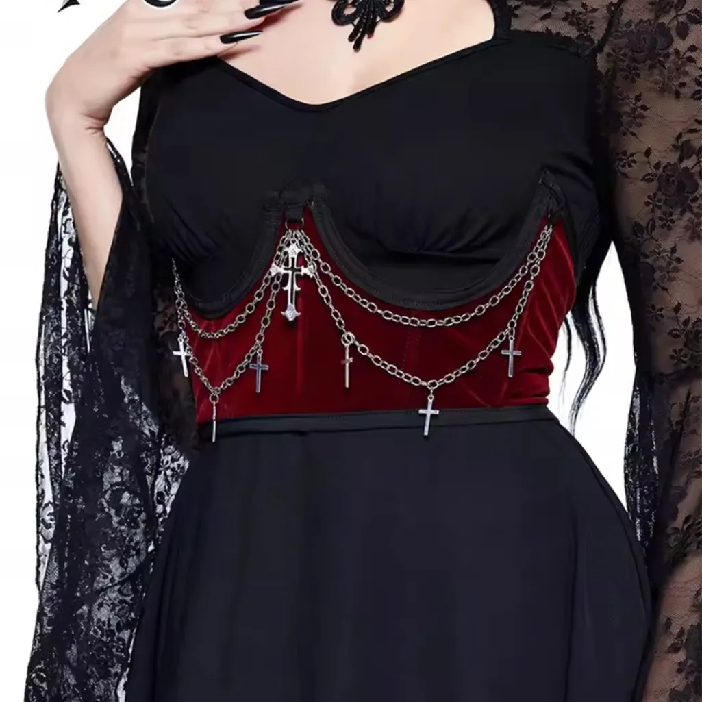 Gothic Black and Red Corset with Chains - Image 4