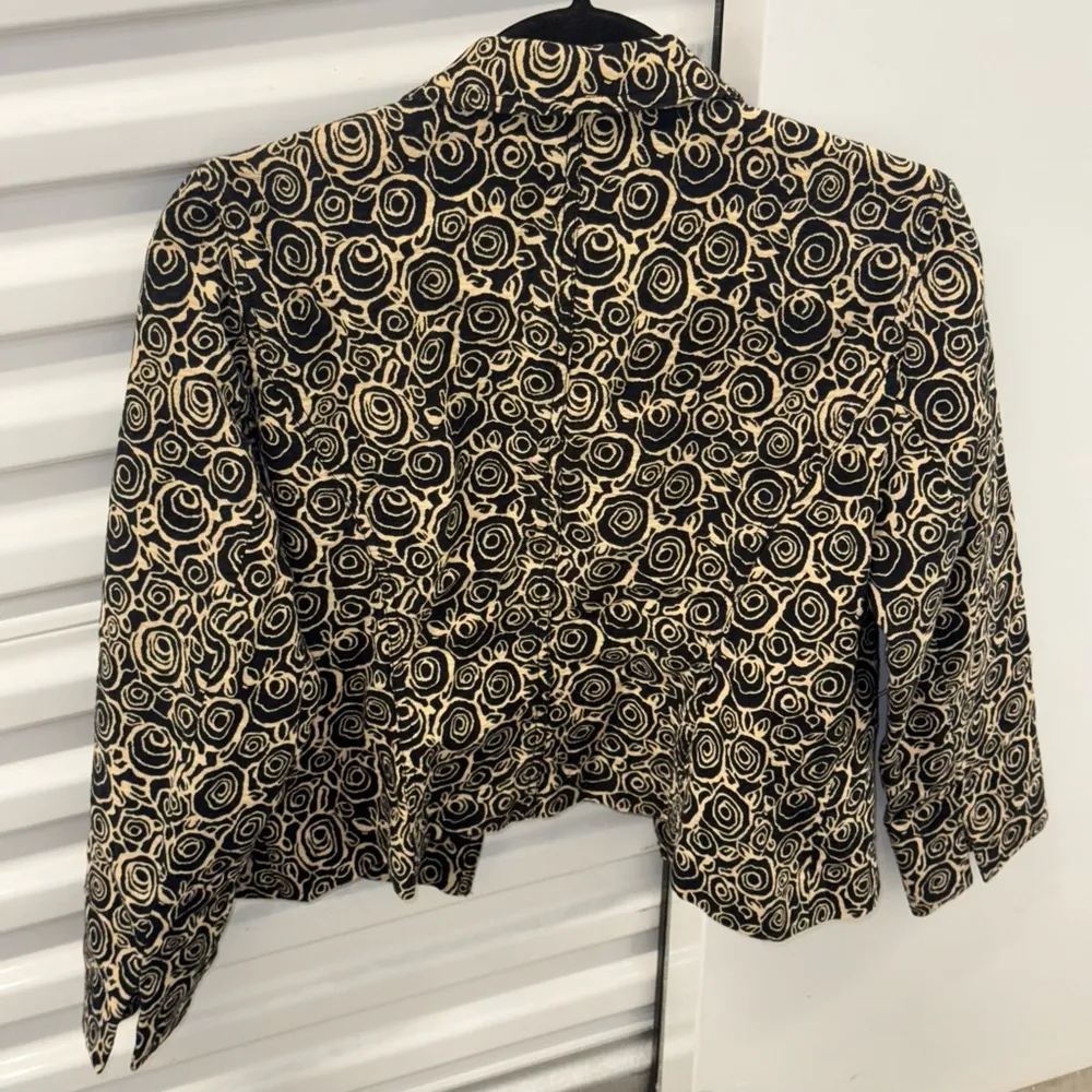 Vintage Emma James Blazer Black Beige Floral Print women's size small - Image 5