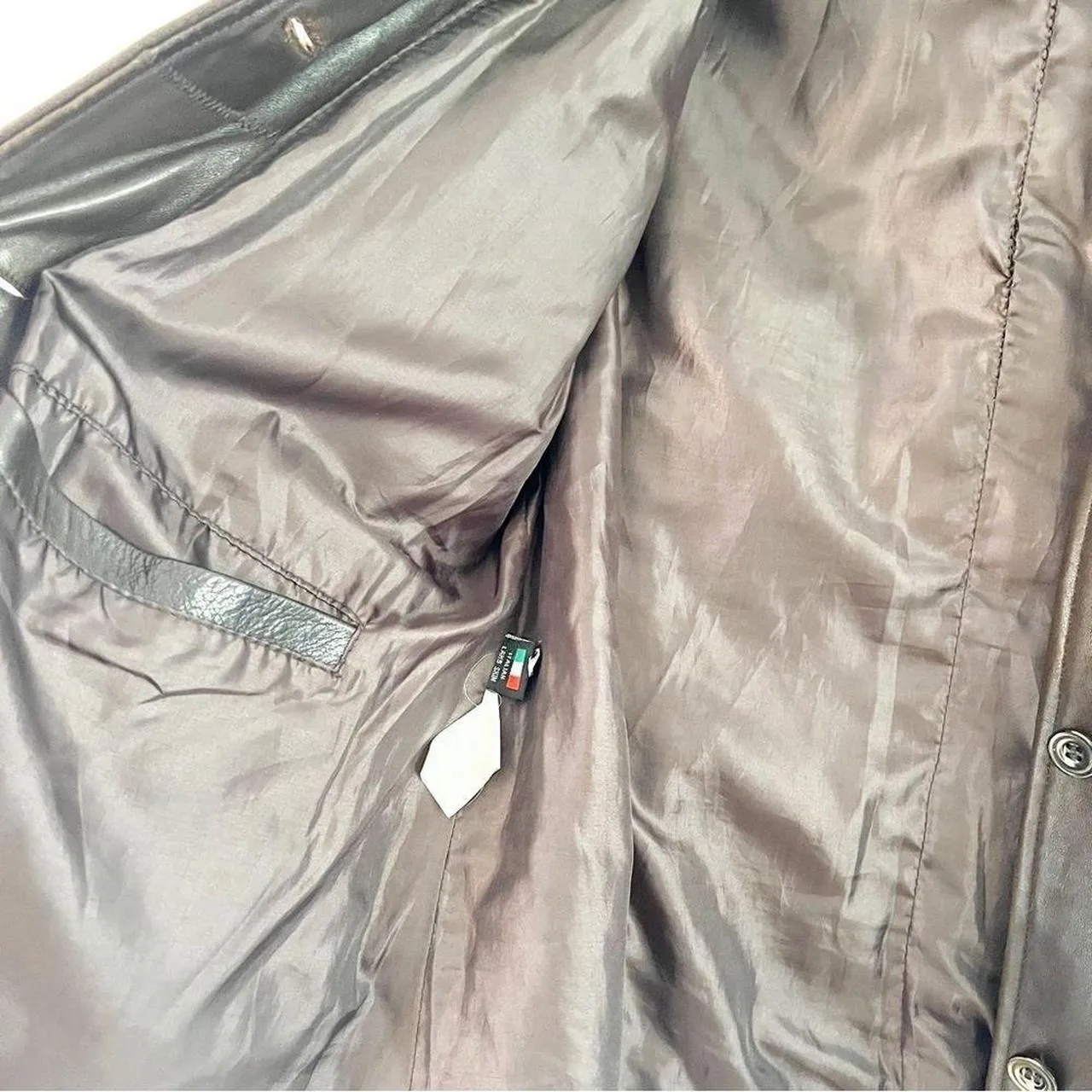 Dark Brown Lambskin Leather Belted Moto Jacket Size L - Image 5