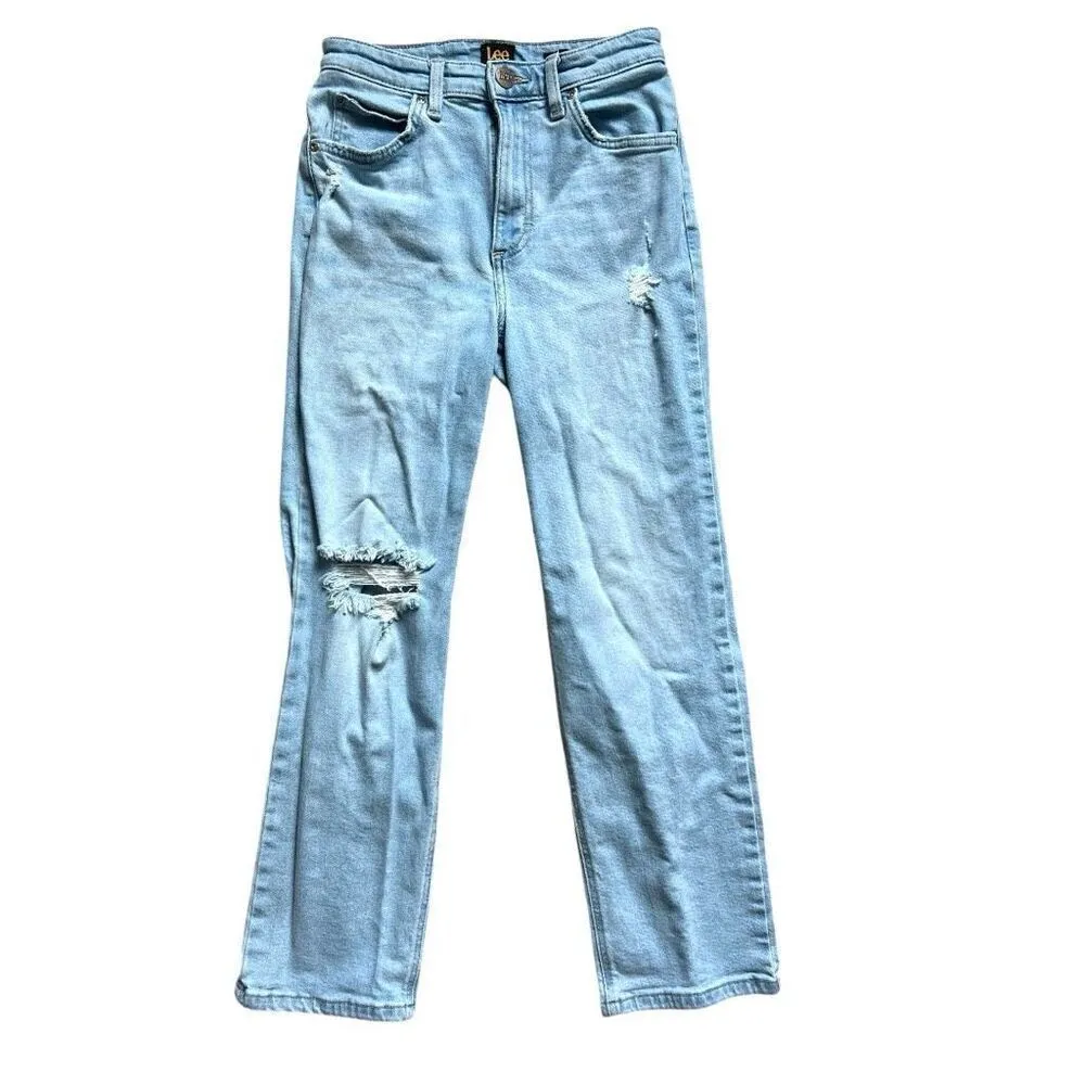 Womens Lee Jean Distessed High Rise Light Rinse Cropped Straight Leg Jeans - 26 - Image 2