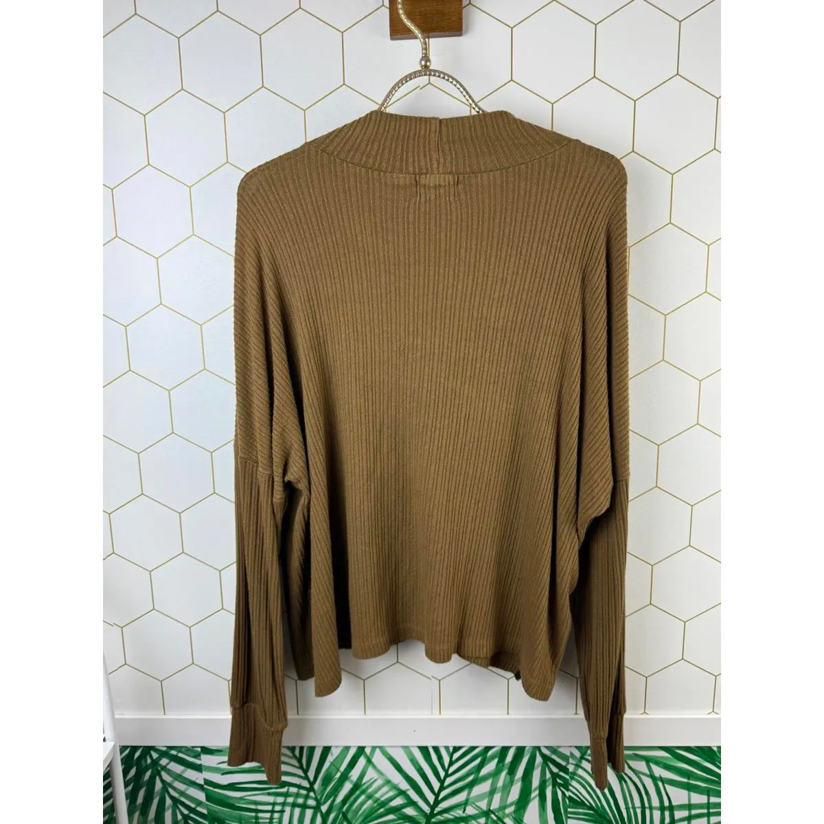 LNA Brown Ribbed Mock Neck Long Sleeve Top - Size - Small - Image 2
