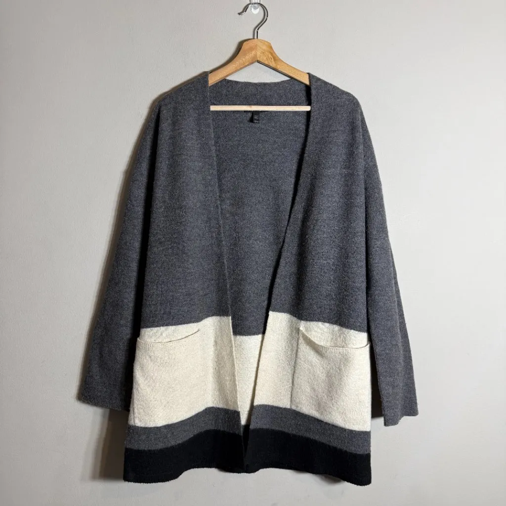 Eileen Fisher Merino Wool Long Kimono Cardigan Sweater Women's XS Ash Open Front - Image 4